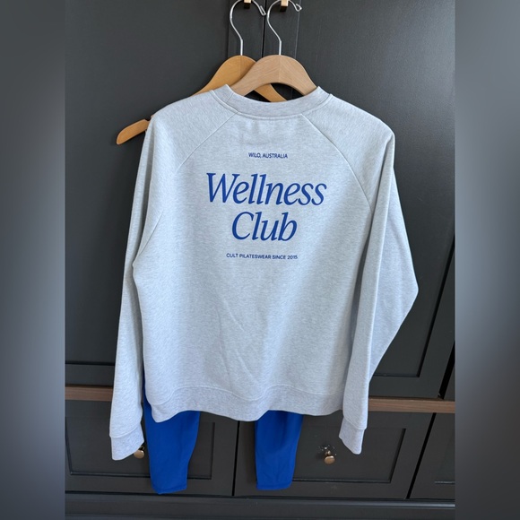 NWT • WILO the label Ribbed Blue Leggings & Gray Wellness Sweatshirt Set • L - Picture 1 of 11